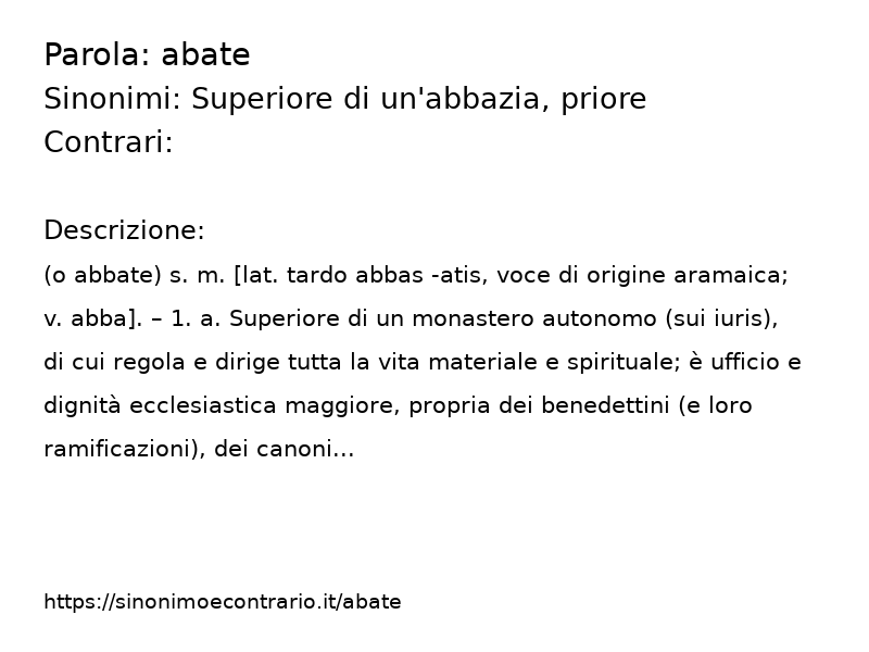 Sinonimo e contrario della parola abate  - Sinonimo e Contrario</title>