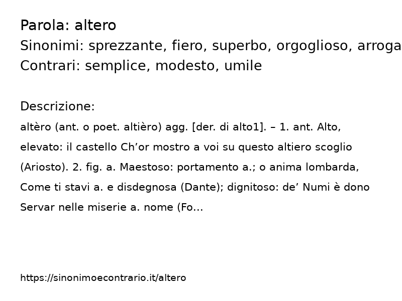 Sinonimi altero, Contrari altero - Sinonimo e Contrario</title>