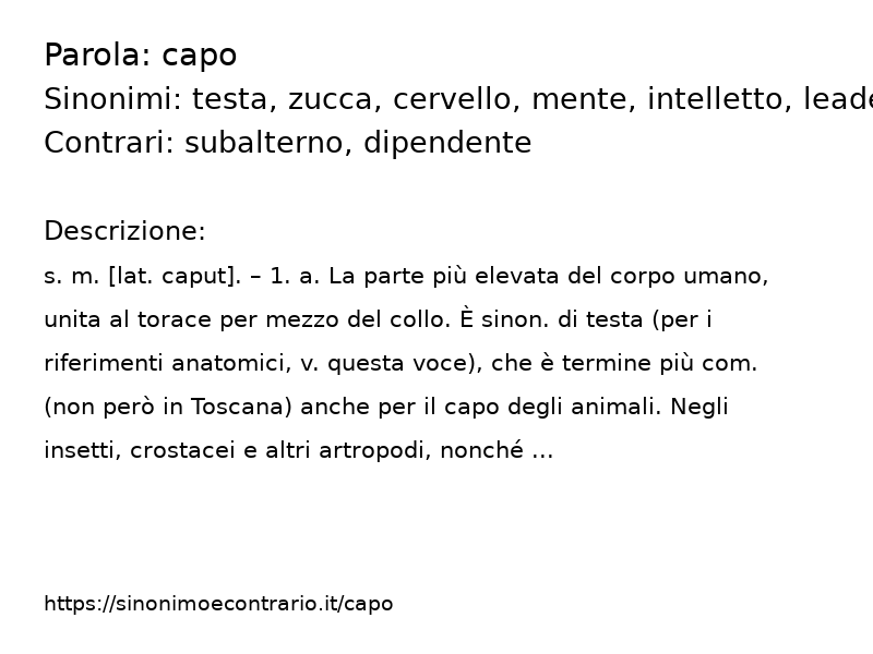 Sinonimi capo, Contrari capo - Sinonimo e Contrario</title>