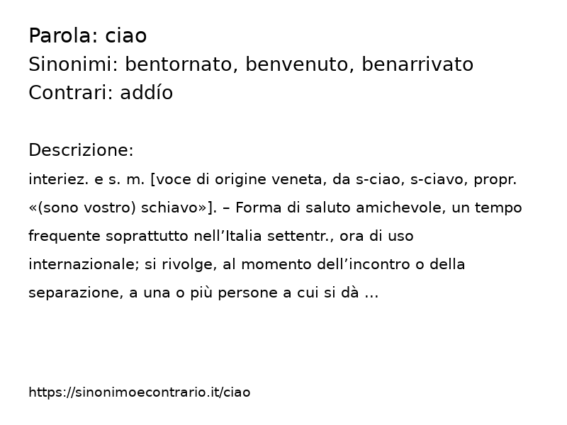 Sinonimo e contrario della parola ciao  - Sinonimo e Contrario</title>