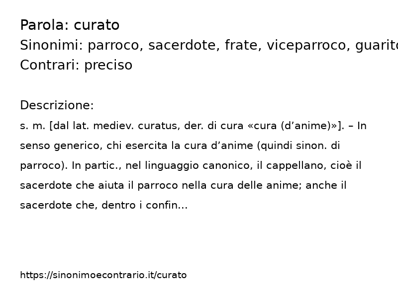 Sinonimi curato, Contrari curato - Sinonimo e Contrario</title>