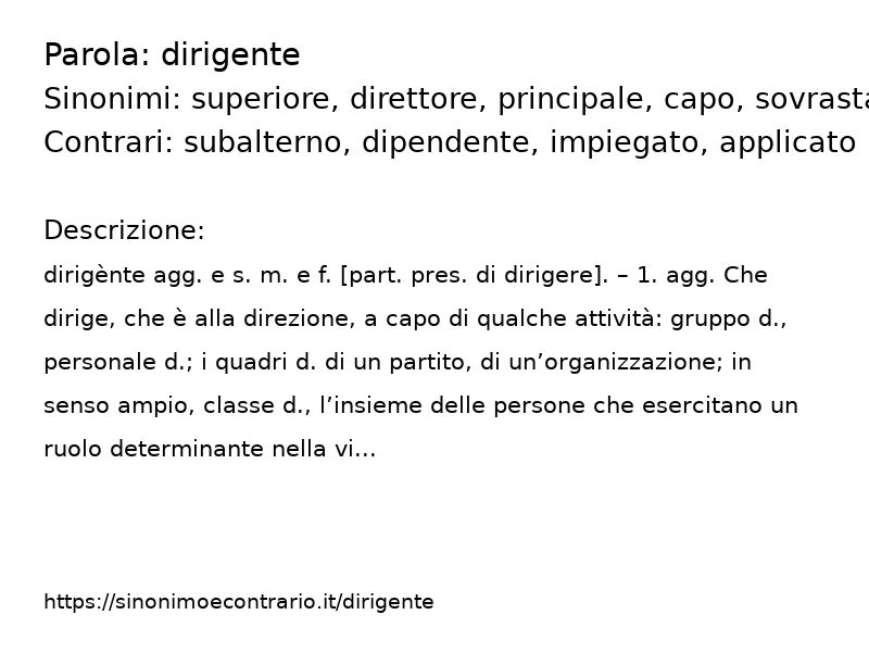 Sinonimi dirigente, Contrari dirigente - Sinonimo e Contrario</title>