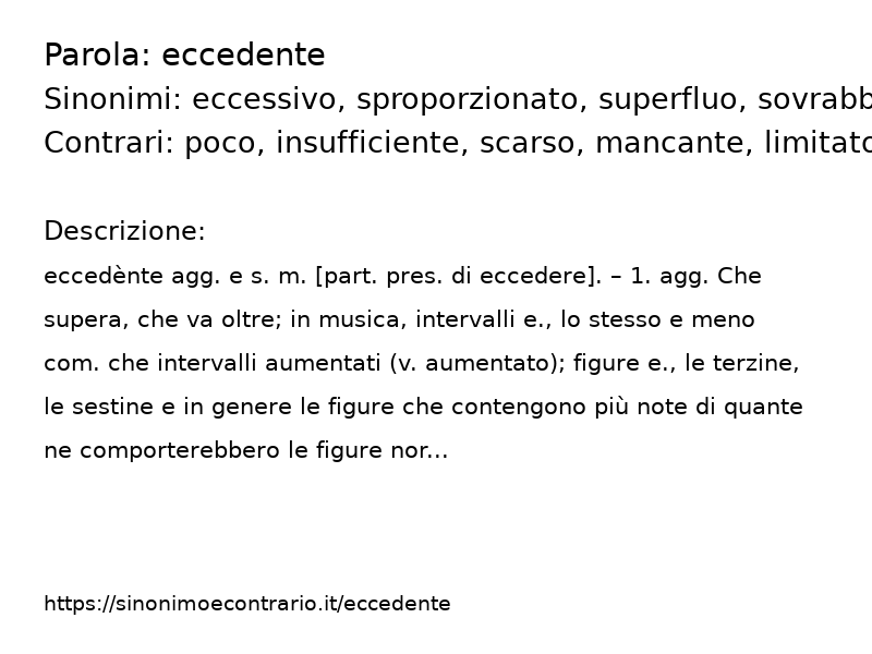 Sinonimi eccedente, Contrari eccedente - Sinonimo e Contrario</title>