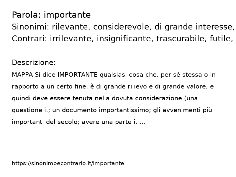 Sinonimi importante, Contrari importante - Sinonimo e Contrario</title>