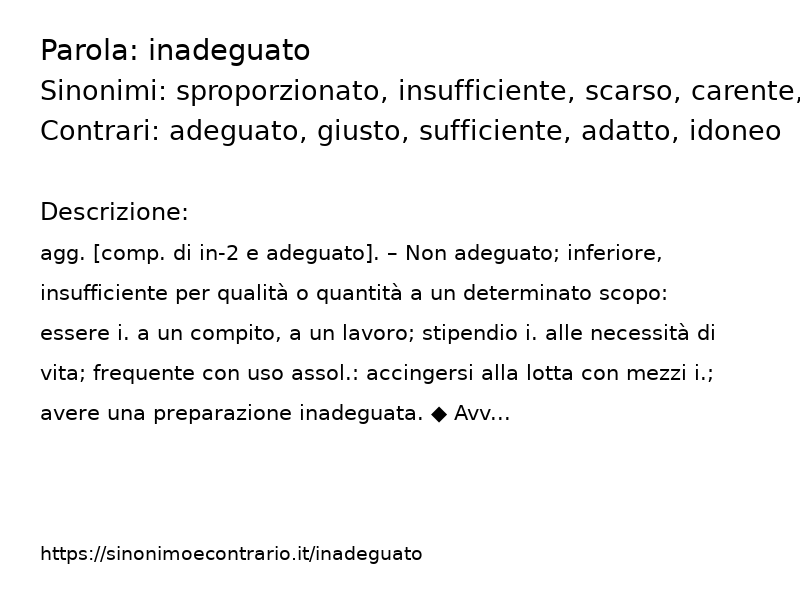 Sinonimo e contrario della parola inadeguato  - Sinonimo e Contrario</title>