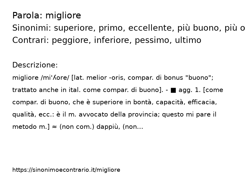 Sinonimo e contrario della parola migliore  - Sinonimo e Contrario</title>