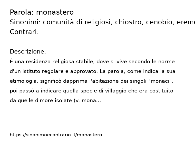 Sinonimi monastero, Contrari monastero - Sinonimo e Contrario</title>