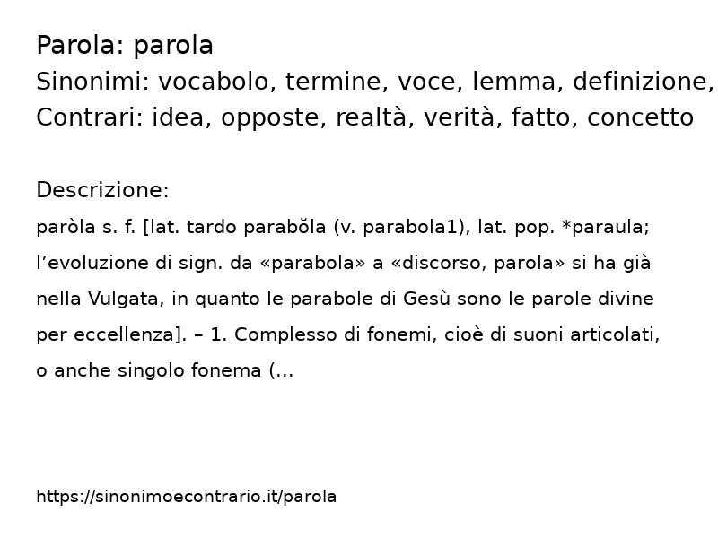 Sinonimo e contrario della parola parola  - Sinonimo e Contrario</title>