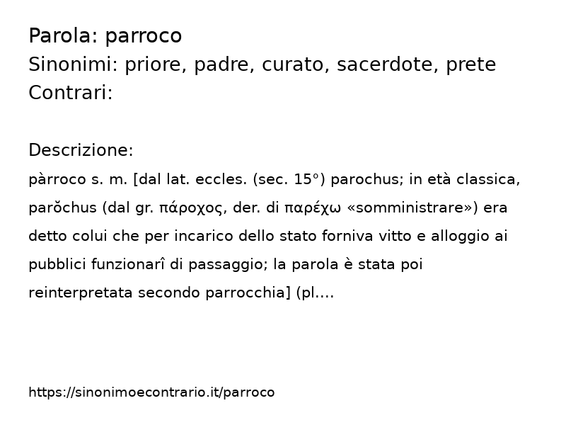 Sinonimo e contrario della parola parroco  - Sinonimo e Contrario</title>