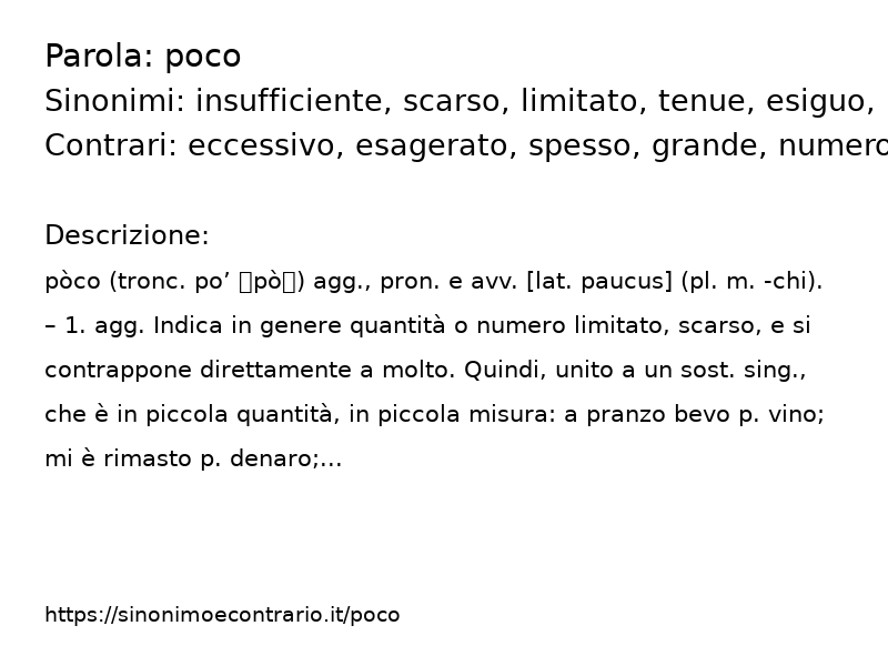 Sinonimi poco, Contrari poco - Sinonimo e Contrario</title>