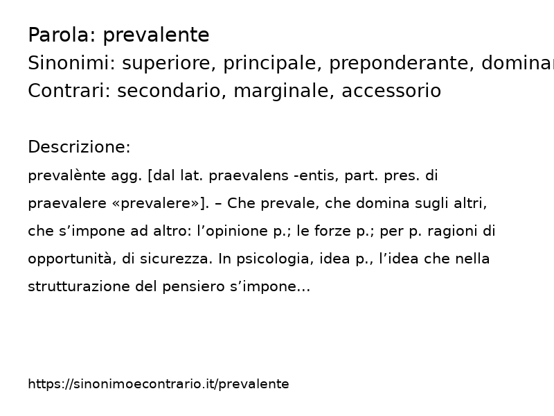 Sinonimi prevalente, Contrari prevalente - Sinonimo e Contrario</title>