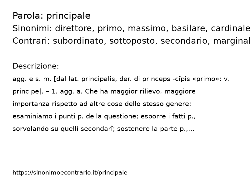 Sinonimo e contrario della parola principale  - Sinonimo e Contrario</title>