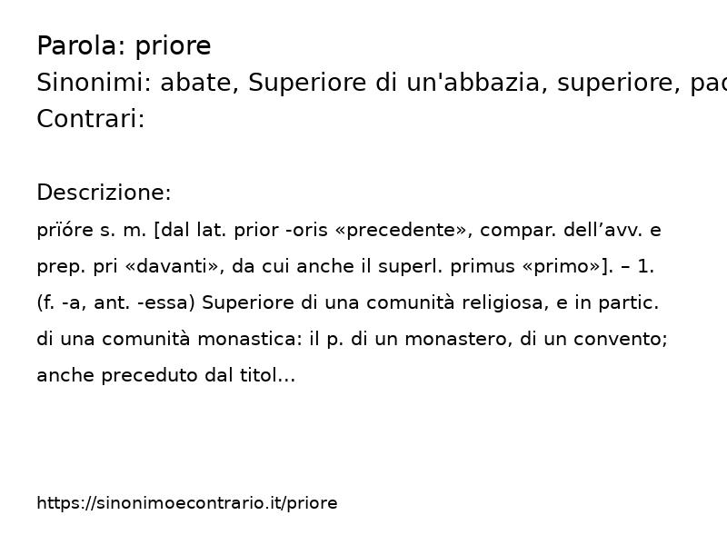 Sinonimo e contrario della parola priore  - Sinonimo e Contrario</title>