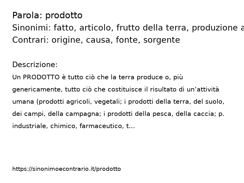 Sinonimo e contrario della parola prodotto  - Sinonimo e Contrario</title>
