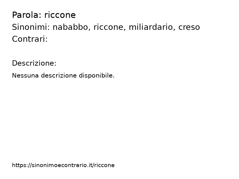 Sinonimi riccone, Contrari riccone - Sinonimo e Contrario</title>