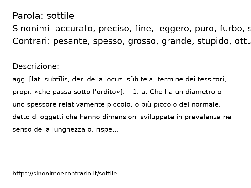 Sinonimo e contrario della parola sottile  - Sinonimo e Contrario</title>