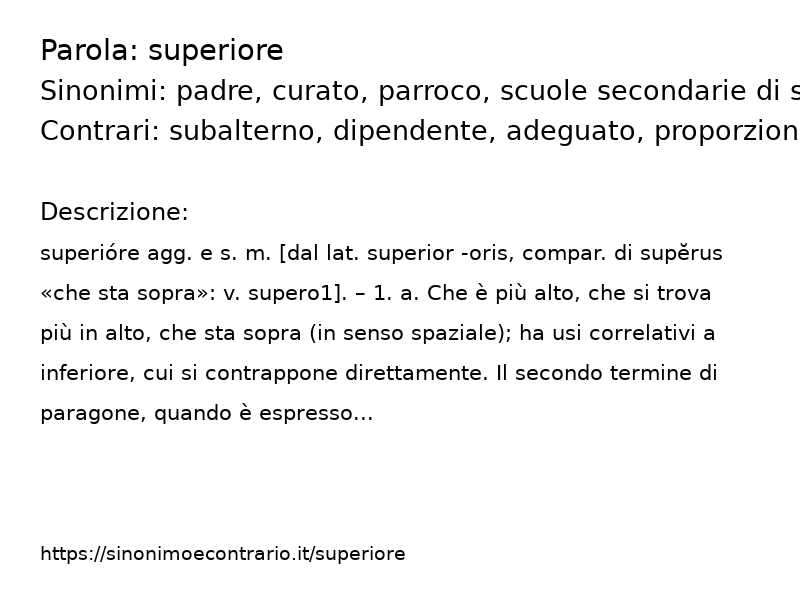 Sinonimi superiore, Contrari superiore - Sinonimo e Contrario</title>